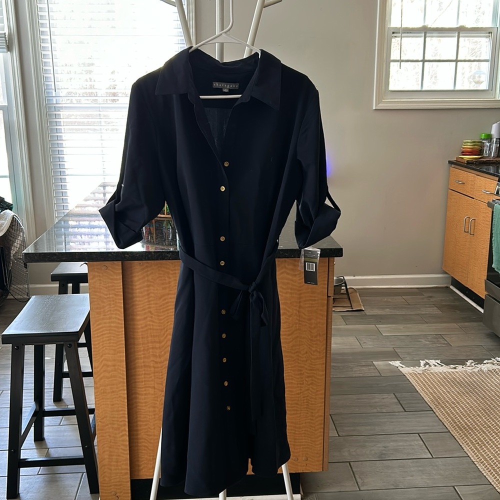 Sharagano little black dress gold buttons